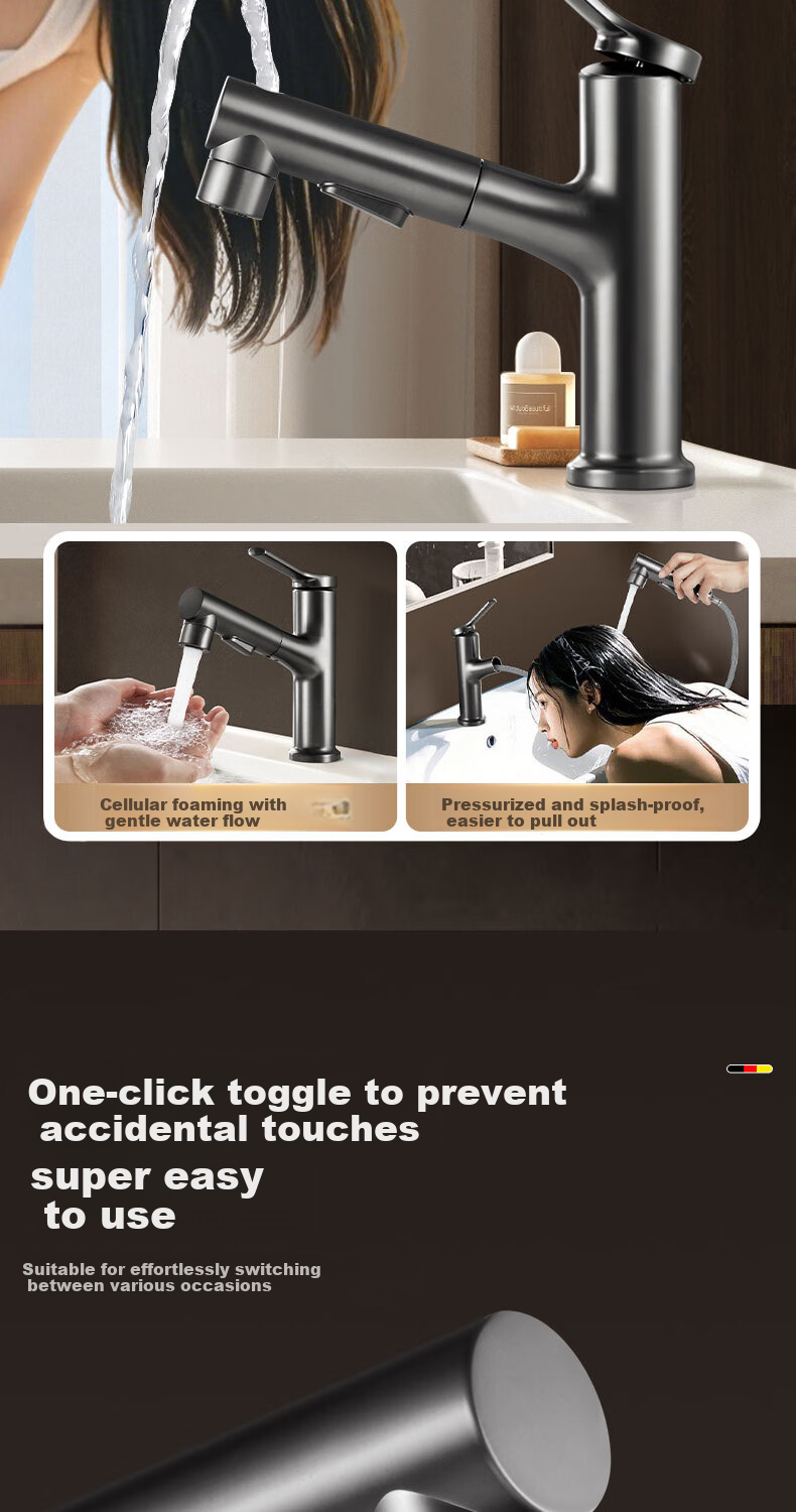 HOMK German Basin Faucet Pull-Out Hot and Cold Water Mixer for Bathroom Sink 5