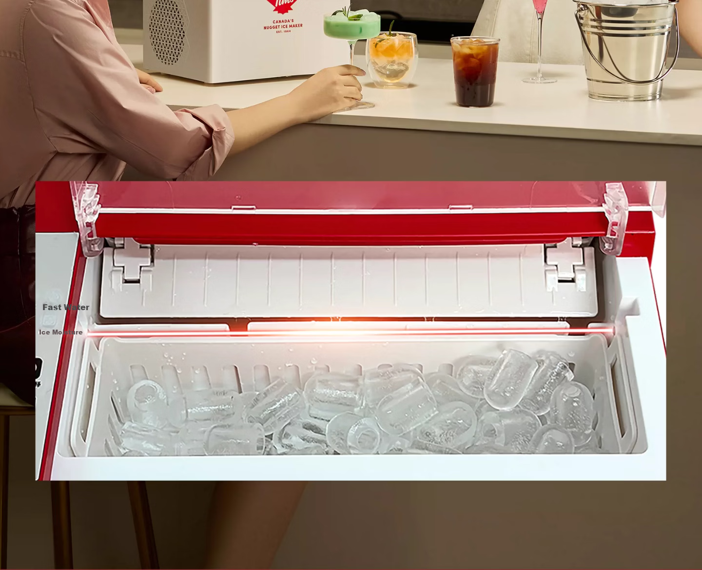 Tim Hortons 【Price Guarantee 618】Tianhao Z3 Home Small Fully Automatic Ice Maker One-Key Cleaning Bullet Ice Adjustable Mini Dormitory Ice Maker Red 20