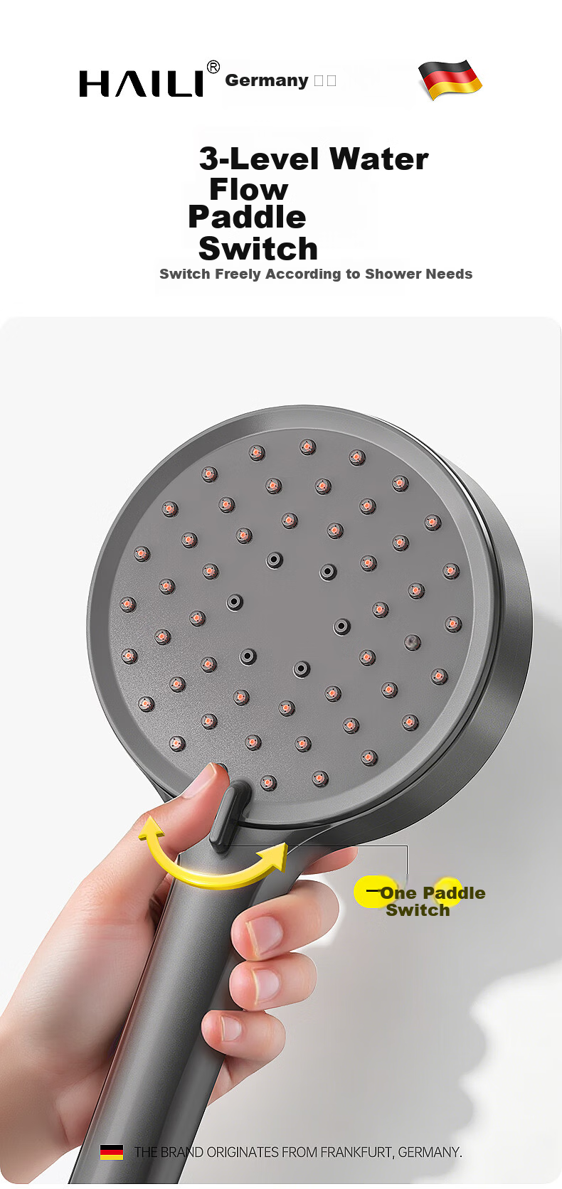 Haili Gunmetal Large Panel Shower Pressurized High-Pressure Large Water Flow Bathroom Shower Head ZH261Q 4