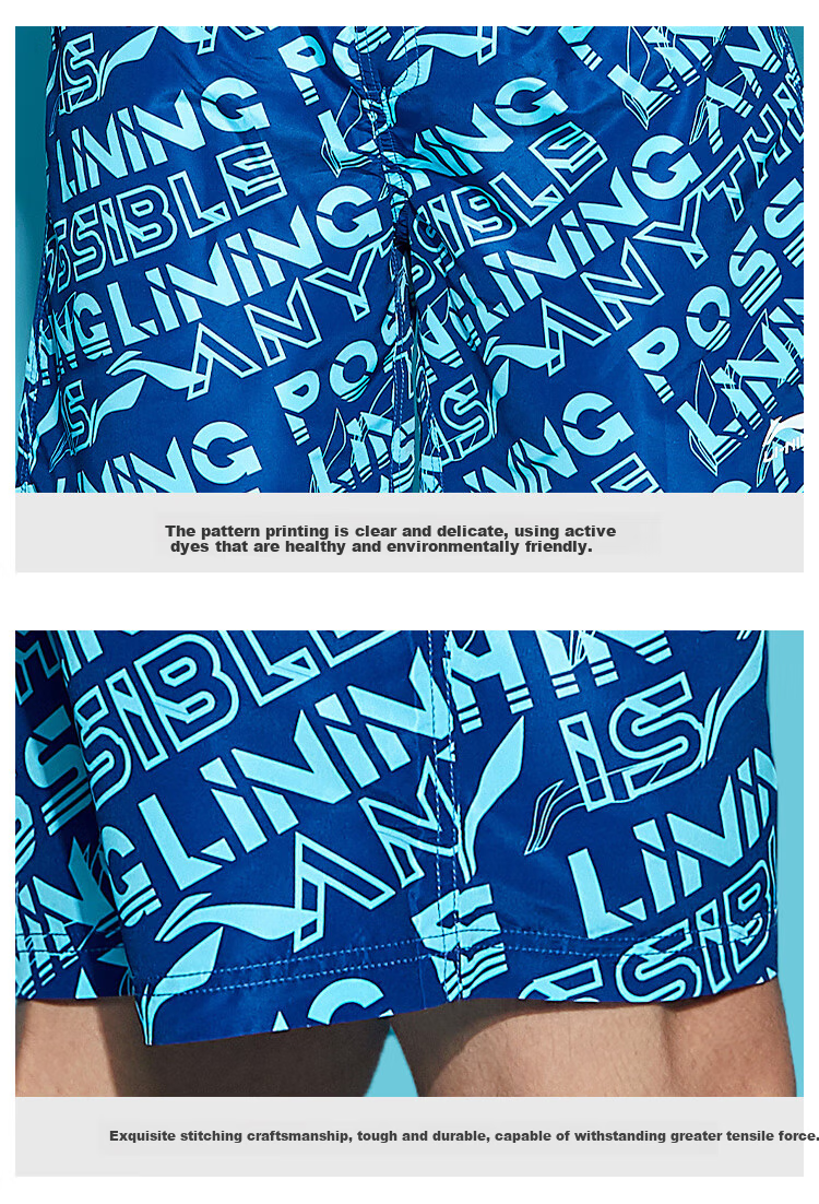 LI-NING Men's Quick-Dry Anti-Exposure Swim Trunks Comfortable Beach Shorts Safety Swimwear LSSR973-1 Green M 9