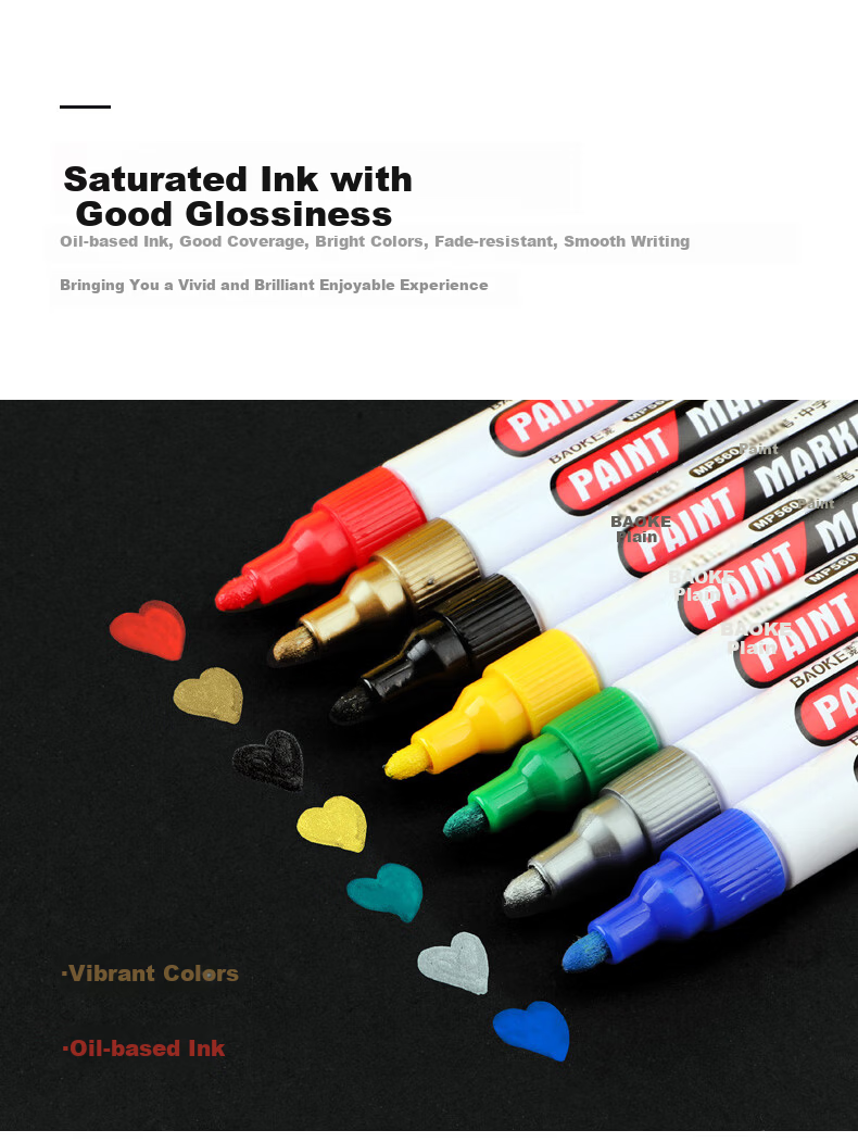 BAOKE MP560 Paint Marker Pen Red Fade-Resistant Waterproof Strong Coverage Oil-Based Marker Pen 6pcs/Box 8