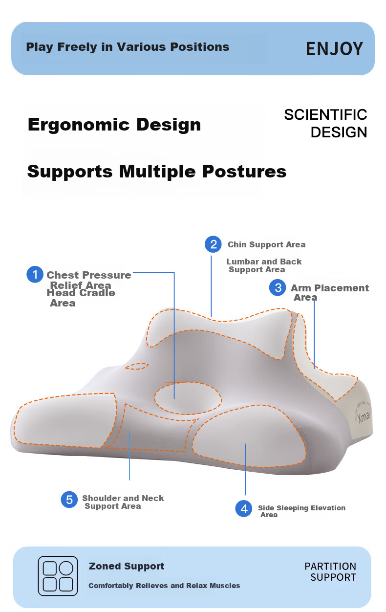 CROWN Neck Support Pillow Deep Sleep Cervical Pillow Memory Foam Pillow Core Headrest Pillow for Men and Women Nap Pillow 3