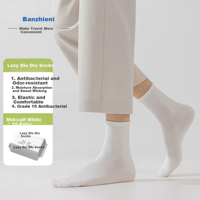 Banjeni Disposable Socks Unisex Portable Daily Throwaway Mid-High Tube Travel Breathable Odor-Resistant Wash-Free Socks