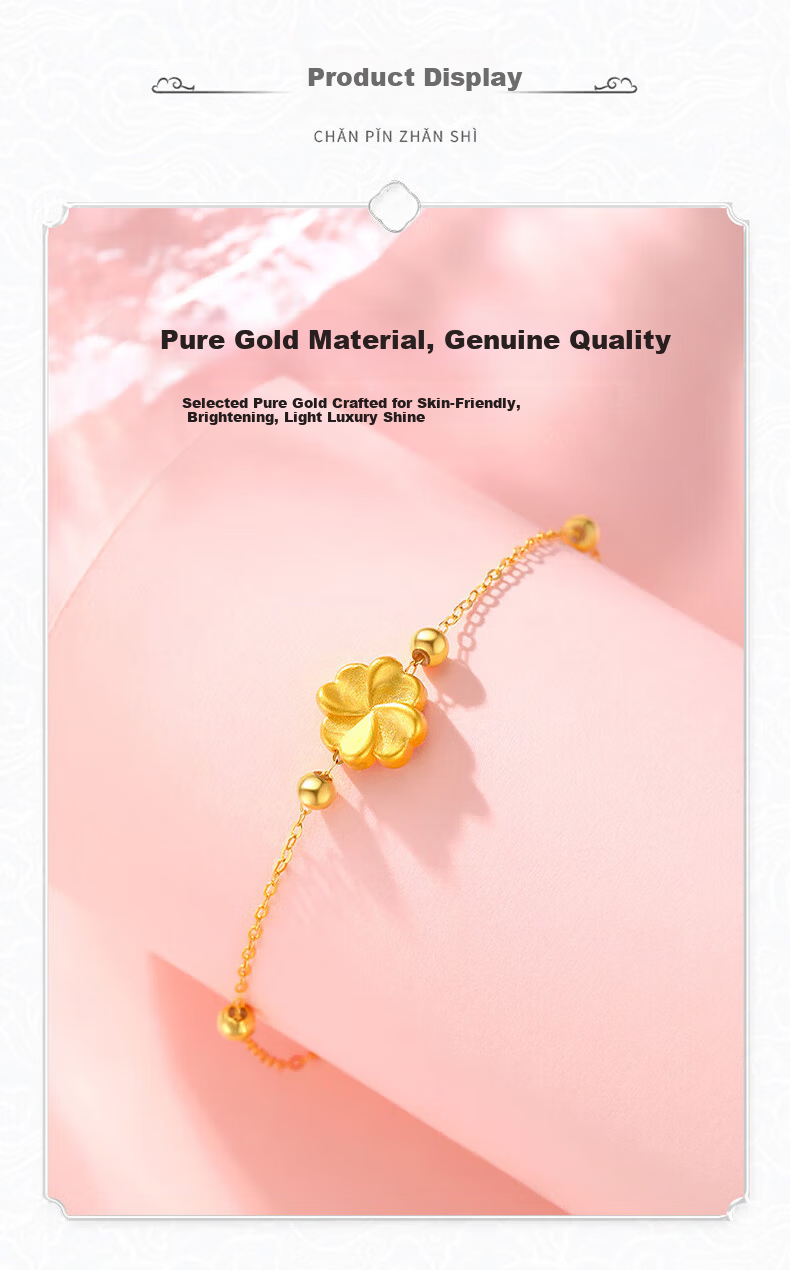 China Jewelry 24K Gold Four-Leaf Clover Bracelet for Women 2026 New Luxury High-End Lucky Bead Birthday Gift for Girlfriend Wife 4