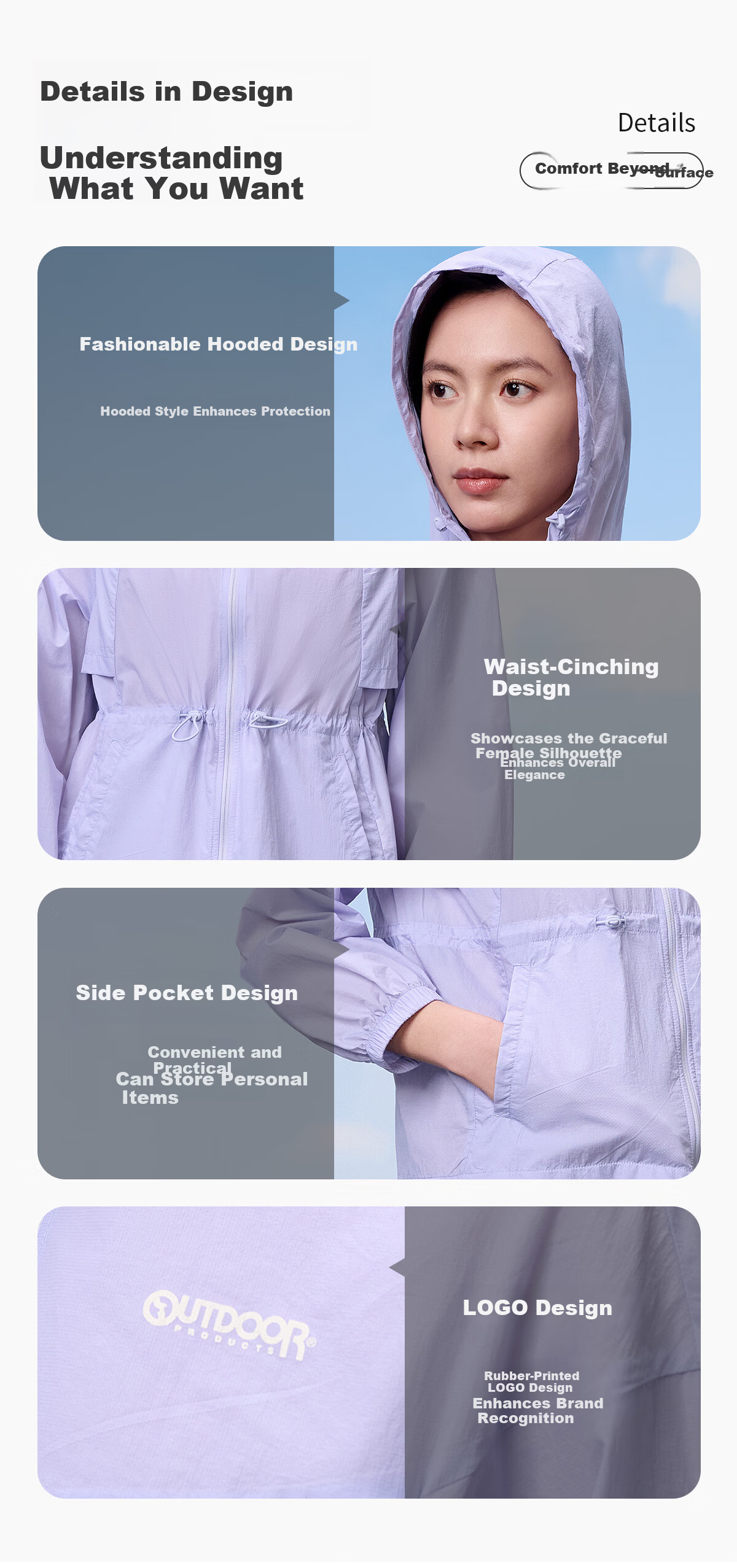 OUTDOOR PRODUCTS Women's Original Yarn UV Protection Jacket 26 Spring Summer Camping UV50+ Lightweight Breathable Skin Jacket OFPF522401 Light Water Blue 11