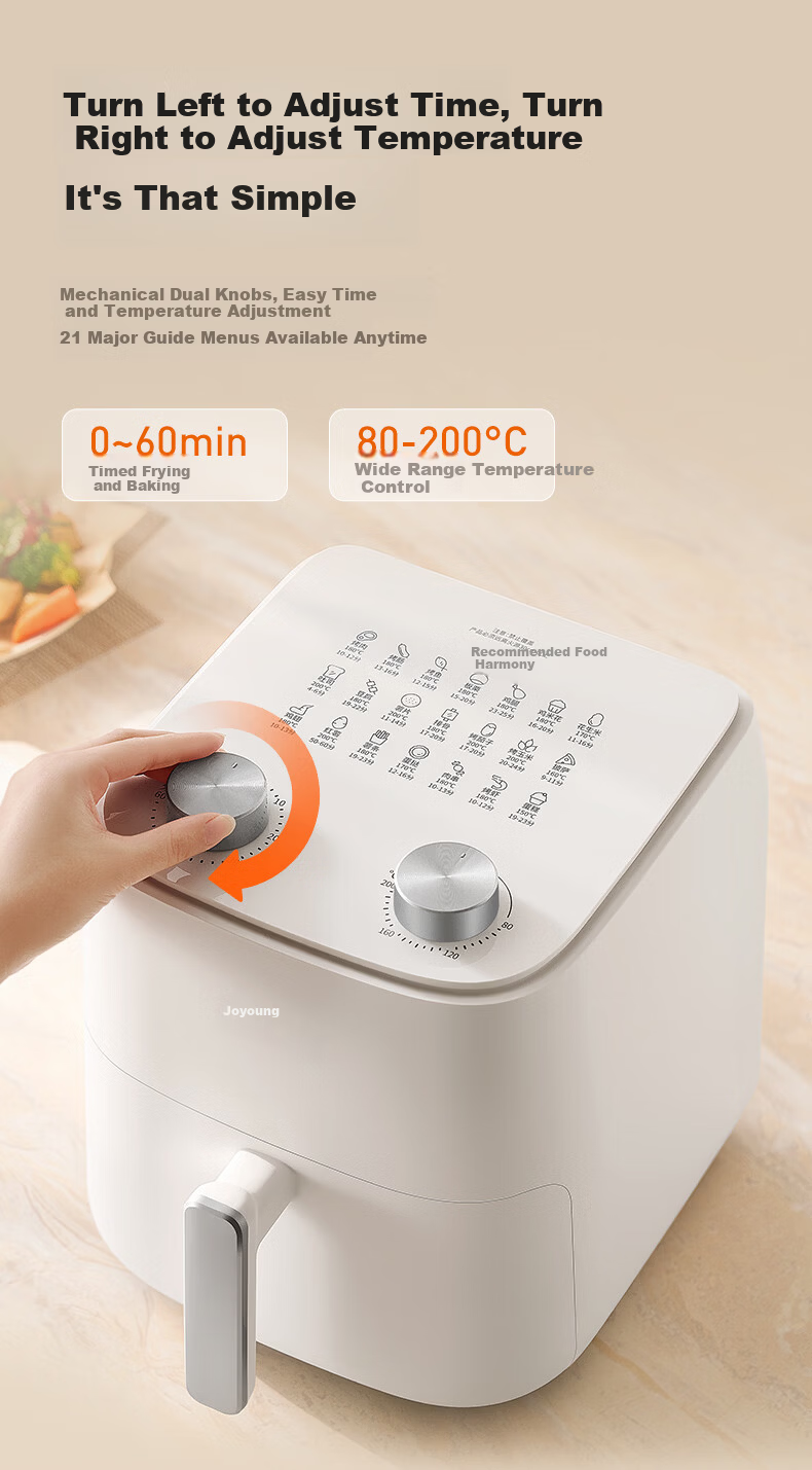 Joyoung Air Fryer with Steaming And Baking Functions, Zero Fluorine Titanium Ceramic Non-Stick Home Air Fryer, 5.5L Large Capacity Beautiful Hot Air Frying Metal Inner Pot KL55-V155 13