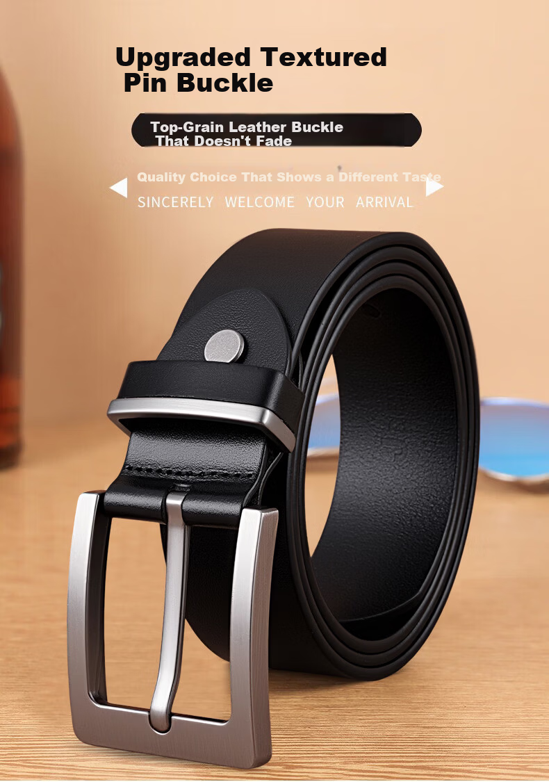 JEEP Men's Genuine Leather Belt, First Layer Cowhide Pin Buckle Waistband, Versatile New Style Pants Belt, Father's Day Gift for Dad 2