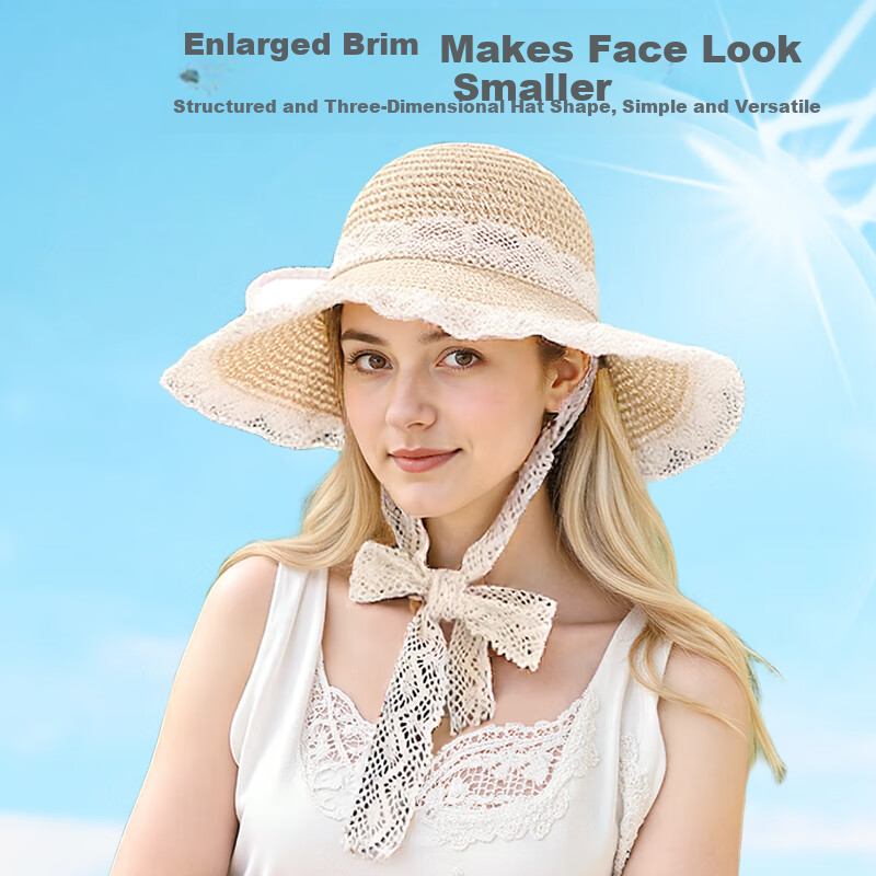 9i9 Kids Sun Hat Parent-Child Straw Beach Hat Large Brim Sun Protection Fisherman Hat F28 Off-White Large
