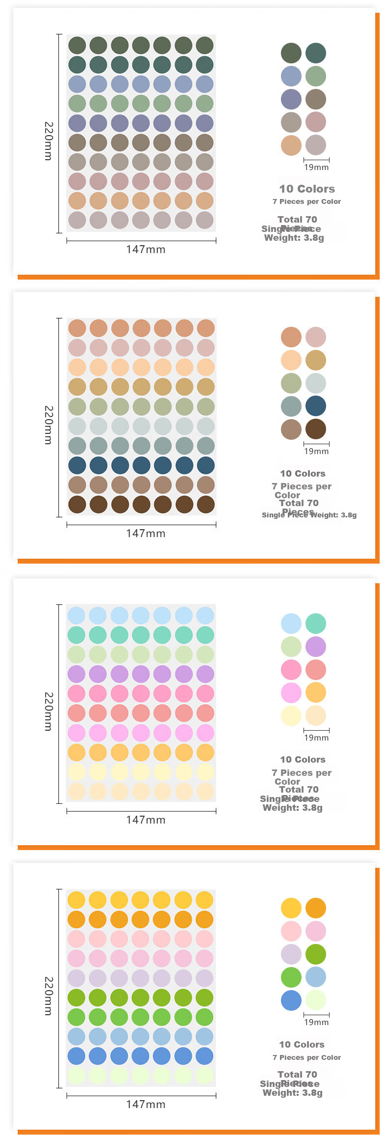 Qiyuan Colorful Polka Dot Adhesive Labels Kindergarten Color Handwritten Blank Round 19mm Seal Stickers Creative Stickers - Style D (10 Colors, 420 Pieces) 3