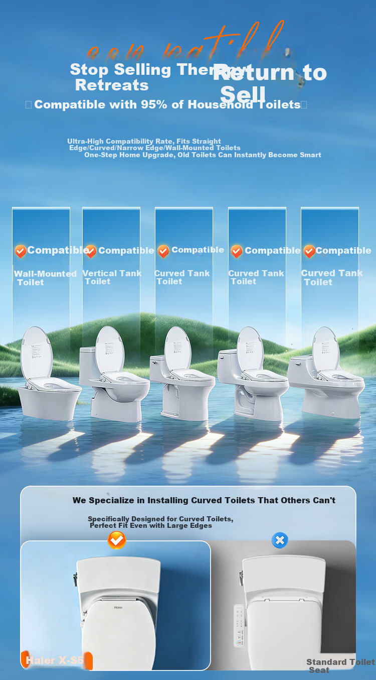 Haier Smart Toilet Seat Cover with One-Touch Knob, Warm Air Drying, Curved Water Tank Compatible with Toilet S5 Upgrade Model 1