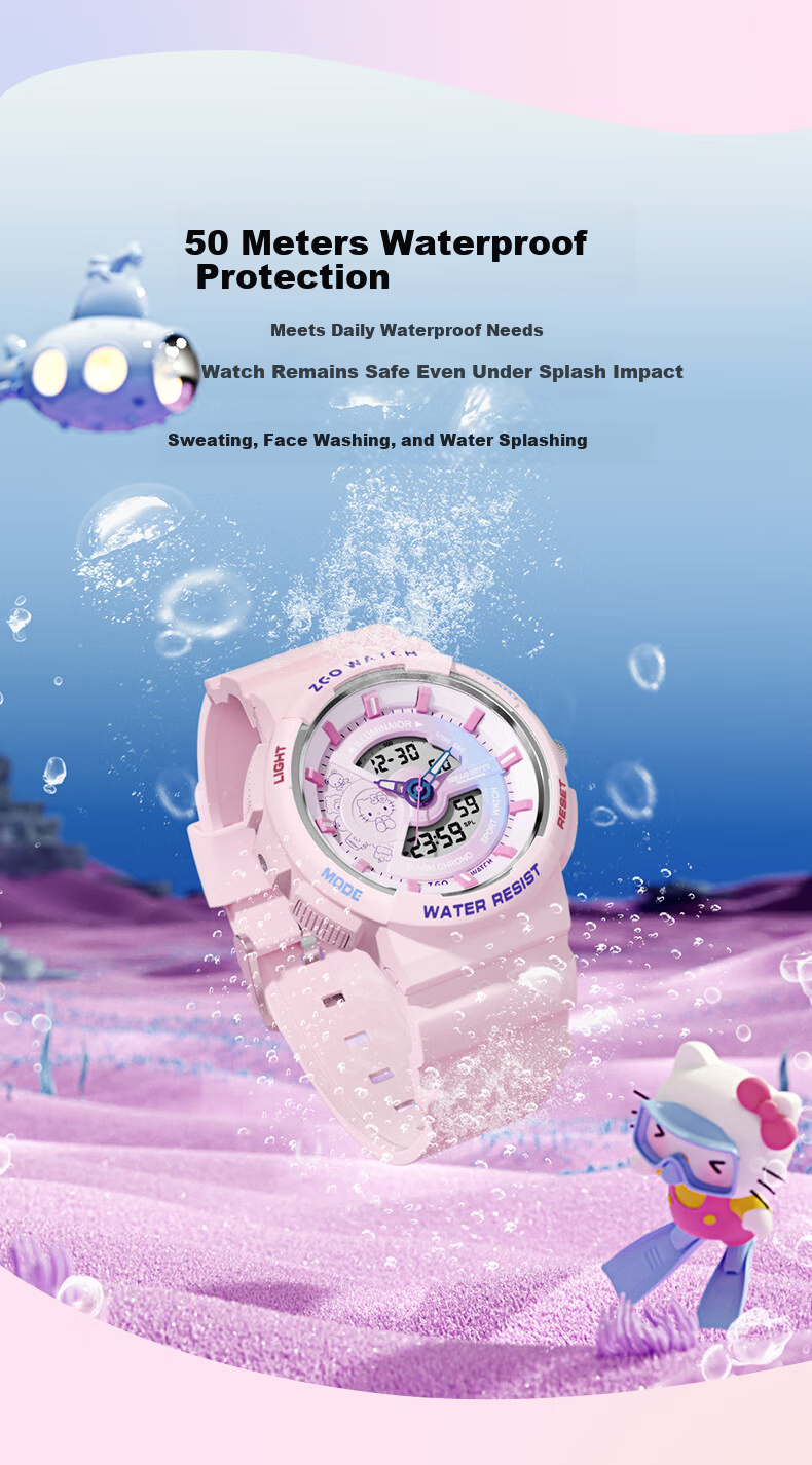 Hello Kitty Girls' Student Sports Luminous Waterproof Electronic Watch for Elementary and Middle School Children Birthday Gift for Girls 8573 7