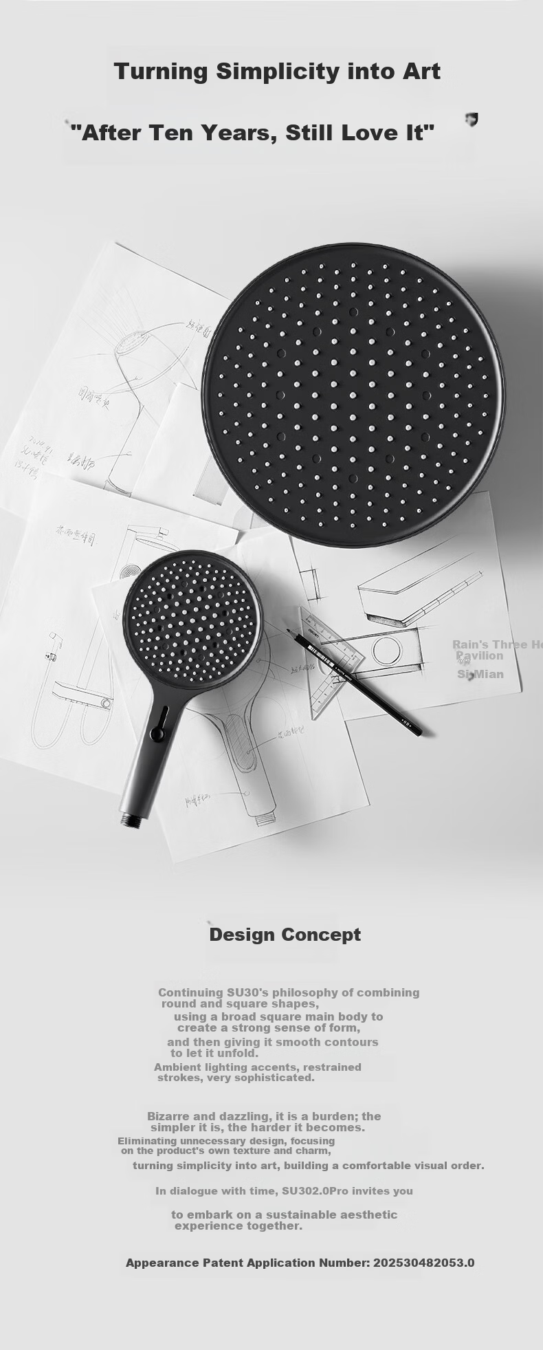 SUPOR SU30 2.0 Pro Thermostatic Shower Set All-Copper Pressurized Massage Digital Display Piano Key Shower Head 18