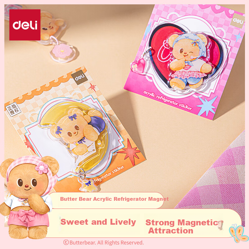 Deli Butter Bear Refrigerator Magnet IP Magnetic Creative Acrylic High-Definition Printing Cute Cartoon Decorative Magnet HYC609
