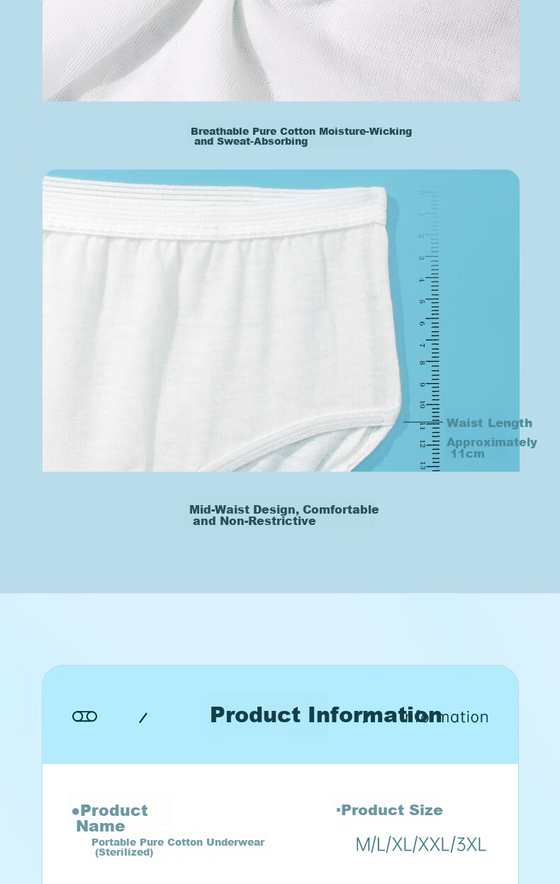 Beianshi Disposable Cotton Women's Underwear Travel Sanitary Maternity Wash-Free Portable 8-Pack Individually Wrapped White 3XL 16