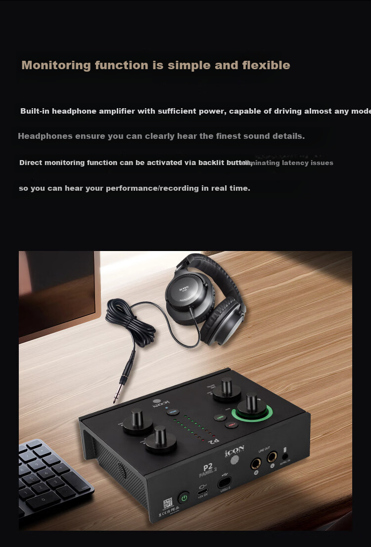 ICON Panel 2 Live Streaming Audio Interface P2 External Computer Sound Card Professional Host Singing KTV Recording Live Broadcast E-commerce Gaming Stage Performance Teaching Streaming Equipment 10
