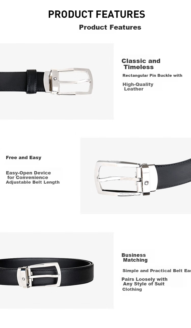 MONTBLANC Black Leather Single-Sided Belt 120x3cm 116706 Gift 3