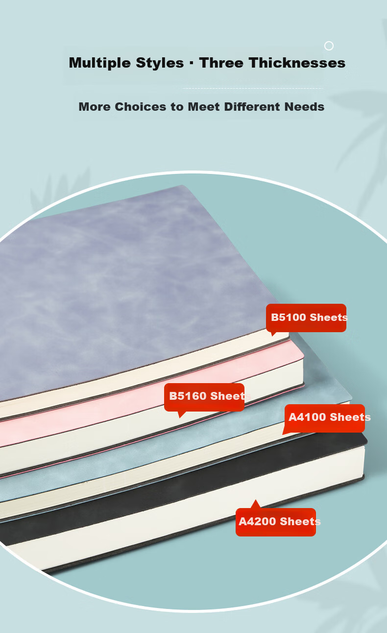 Weimei A4 Thick Large Business Notebook Soft Leather Diary Work Record Journal Student Exam Study Simple Thick Lined Classroom Notebook 4