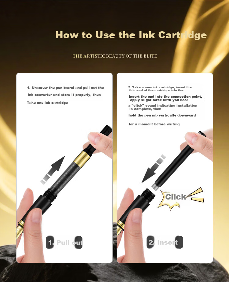 HERO High-Grade Fountain Pen Ink Cartridges 2.6mm Diameter Ink Refills 30pcs Metal Box Black 8