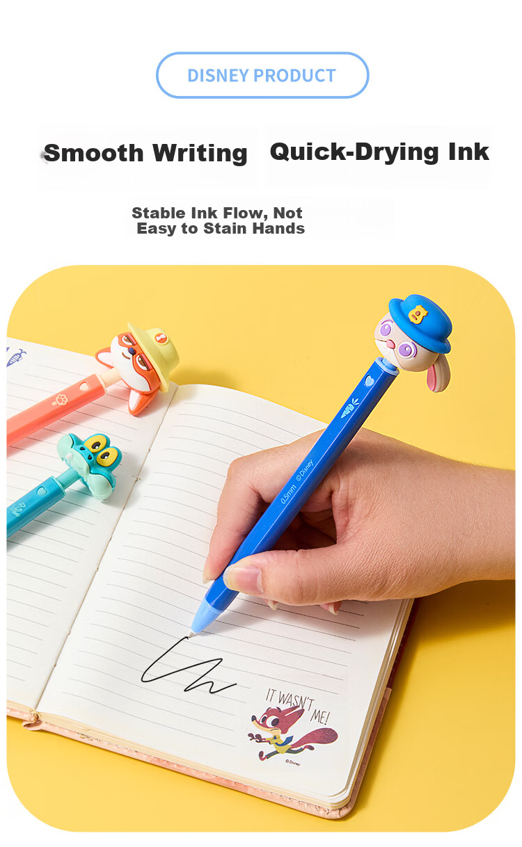 Disney Stationery Retractable Gel Pen, Stylish Student Exam Writing Pen, 0.5mm Black Quick-Drying Signature Pen, Water-Based Pen, 3-Piece Set, Strawberry Bear Desig 4