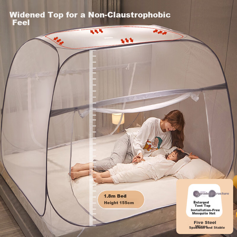 Tongyan No-Installation Mongolian Yurt Anti-Fall Mosquito Net Class A Bed Canopy Home Baby Toddler Bed Rail Full Coverage Double Door 1.8m