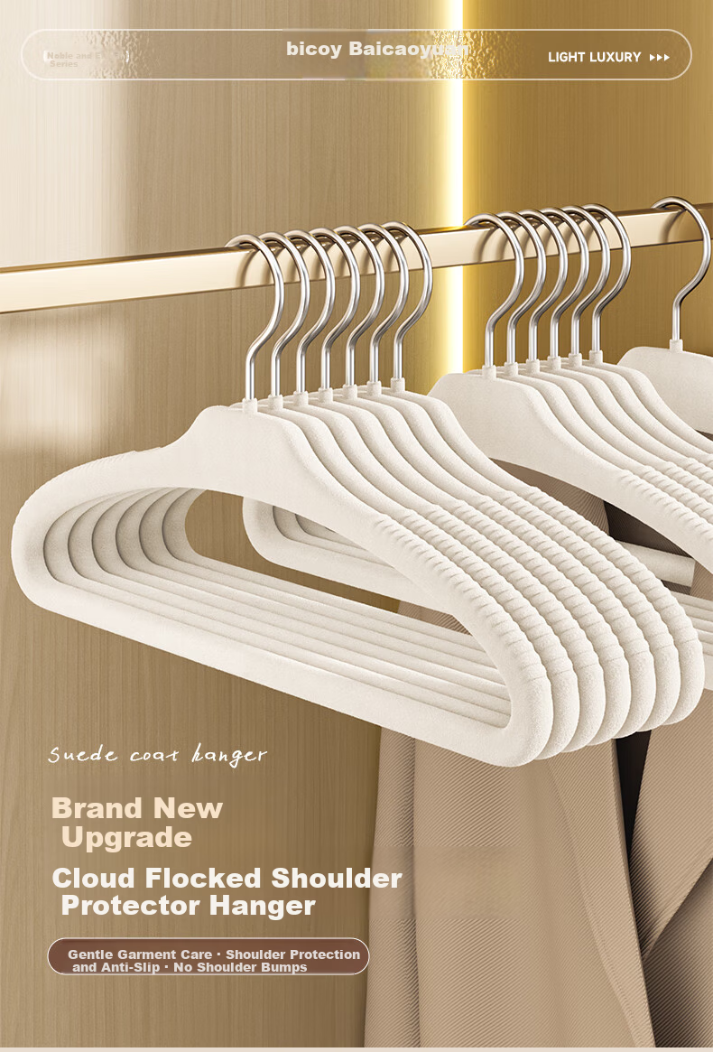 Baicaoyuan Flocked Non-Slip Hangers, Thickened Large Shoulder Protecting Clothes Hangers for Home Wardrobe, 10-Pack 1