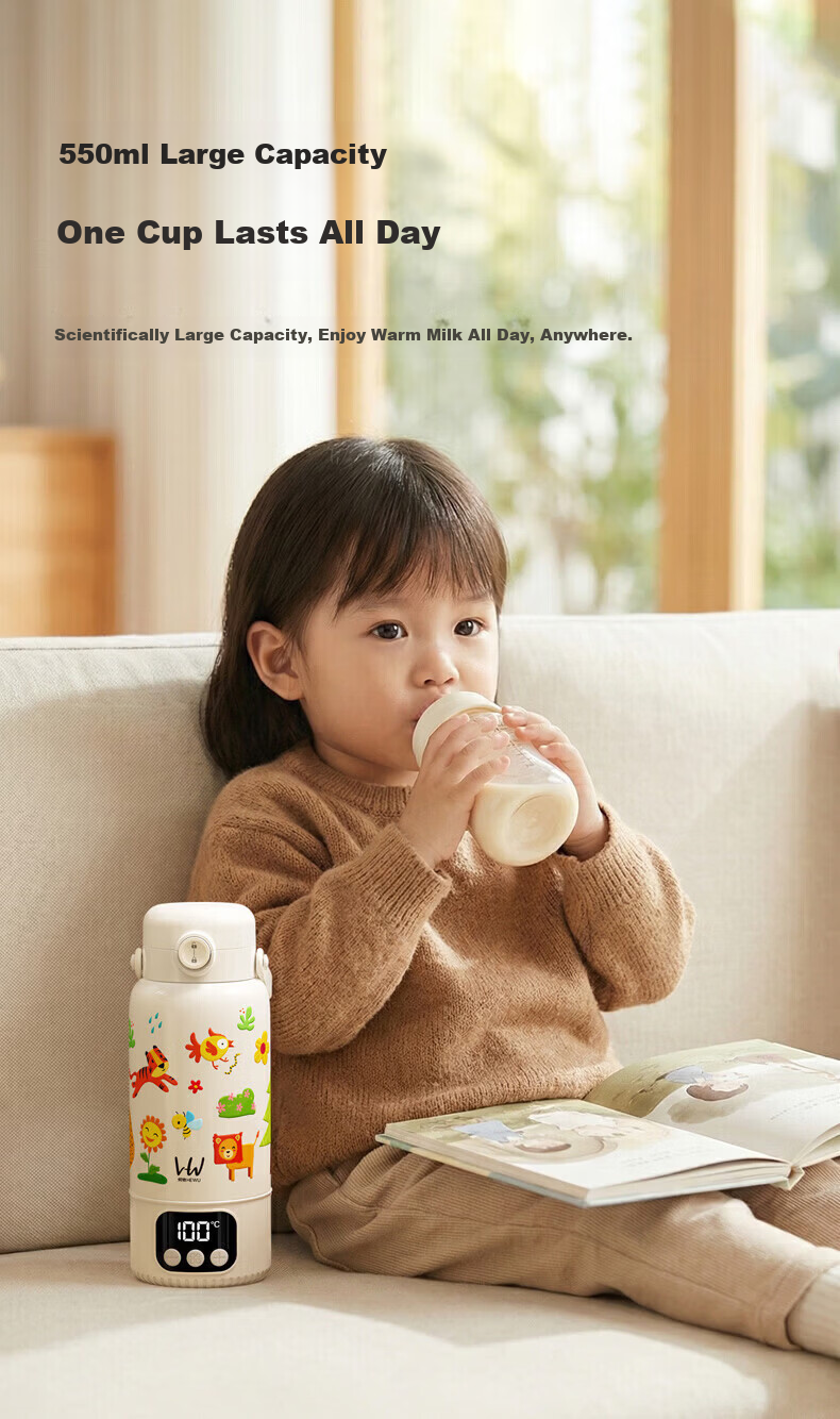 HeWu Portable Thermostatic Kettle Thermos Baby Travel Milk Frother Wireless Electric Boiling Water Cup Three Modes 26