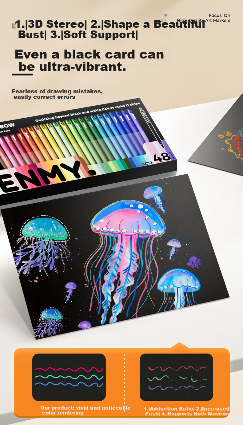 Enmy Rainbow Acrylic Liner Pen Classic Colors 6-Color/Box Professional Watercolor Art Click-Action Fine Tip Painting Pen High-Quality Full Set Marker 10