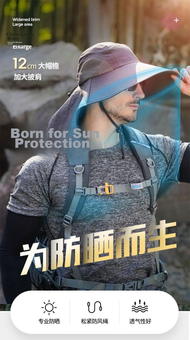 DUSENNA Men's Sun Protection Hat Outdoor Fishing Mountaineering Sun Hat Colorblock Face Cover Sunshade Hat Dark Gray 1