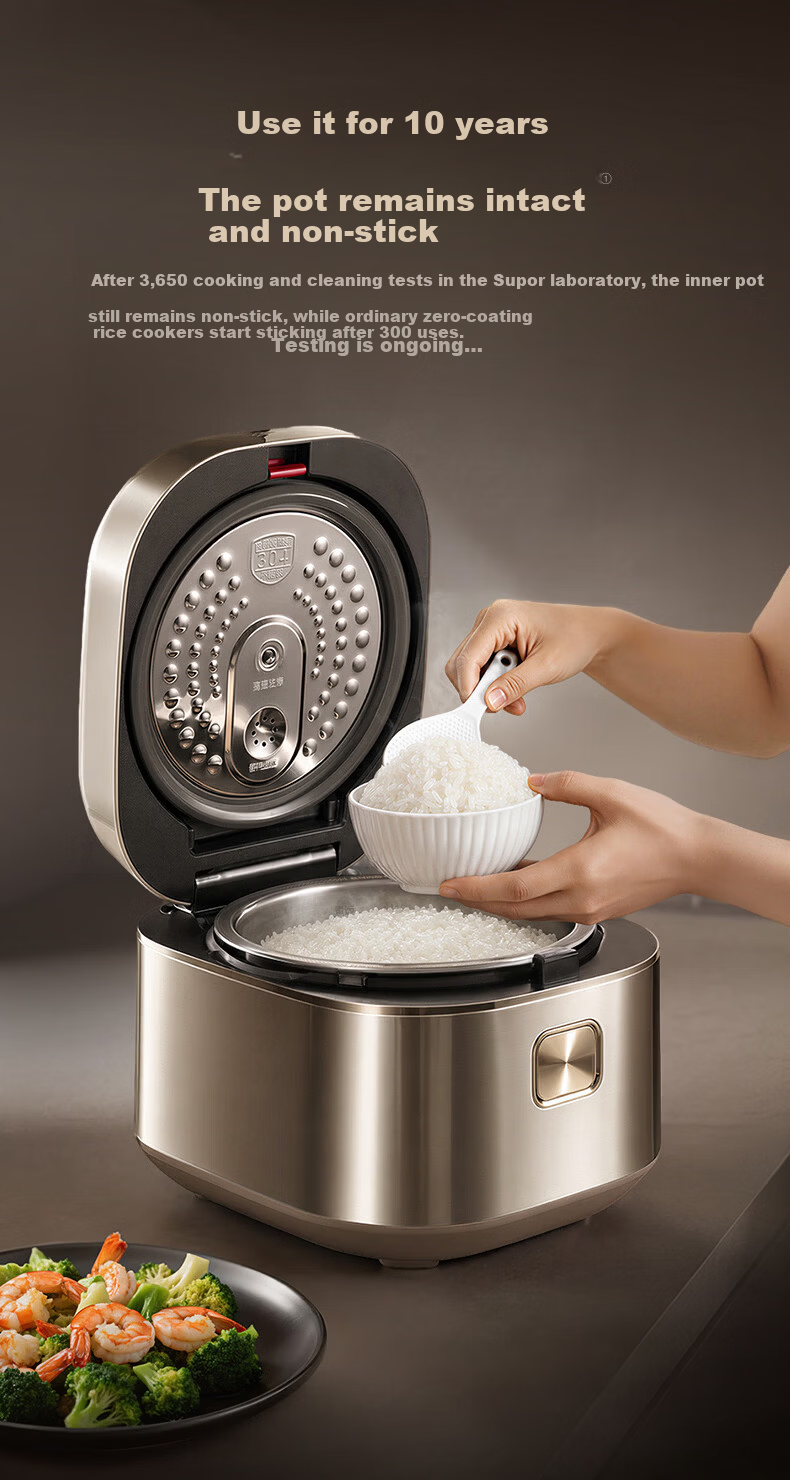 SUPOR Rice Cooker 1-8 People 4L IH Hot Air Integrated Pure Titanium Inner Pot Spherical Pot 0 Coating Non-Stick Low Sugar Household Smart Reservation Multifunction New Model F40Q97S 7