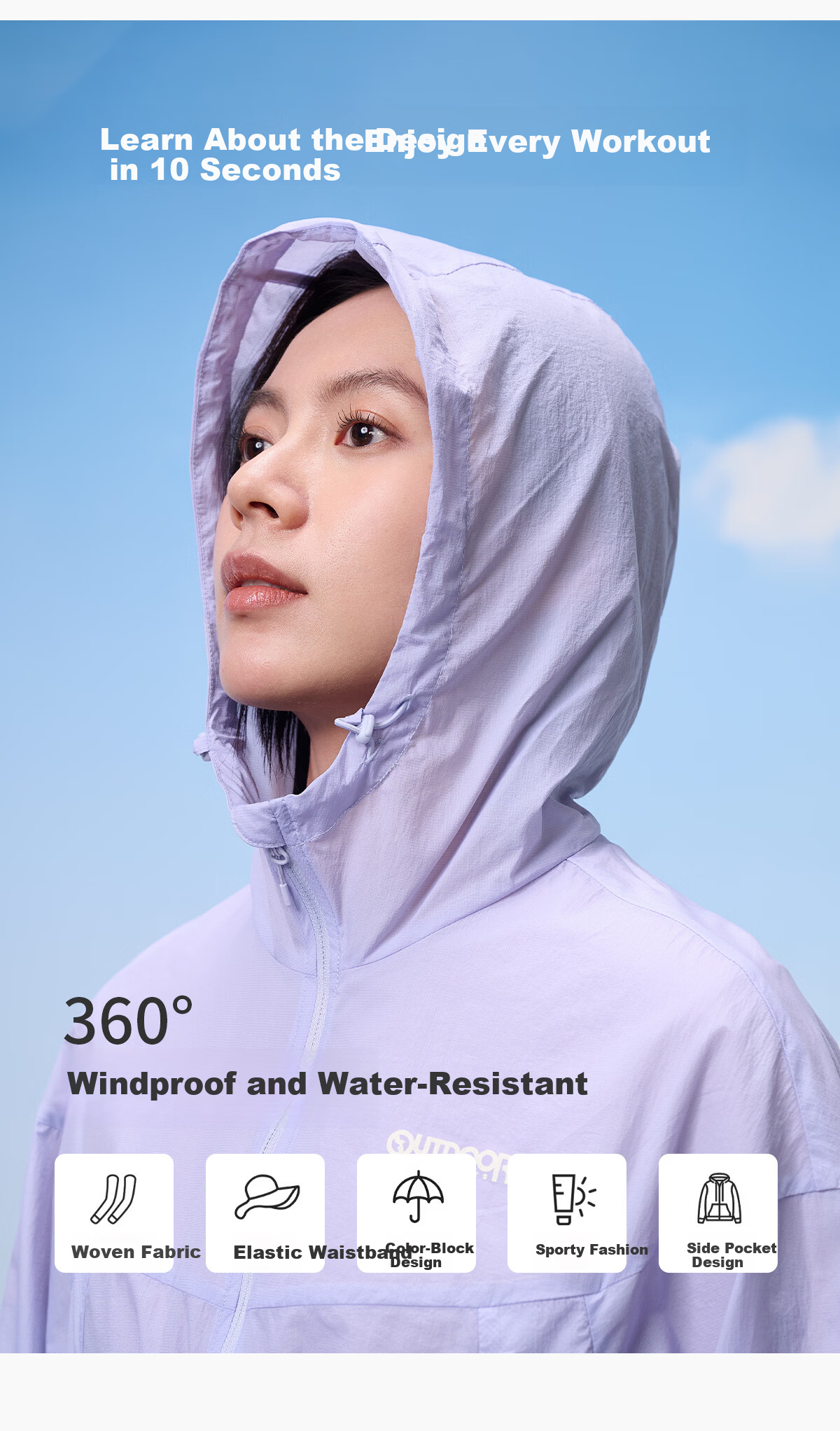 OUTDOOR PRODUCTS Women's Original Yarn UV Protection Jacket 26 Spring Summer Camping UV50+ Lightweight Breathable Skin Jacket OFPF522401 Light Water Blue 9