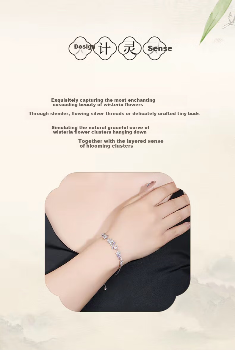 Chow Tai Fook [1000+ Stores] Full Diamond Sparkling Wisteria Flower Bracelet for Women High-End Bracelet Gift for Girlfriend 2