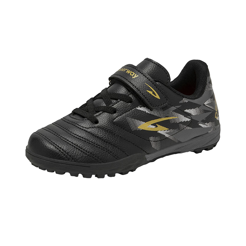 Delhui Kids Professional Soccer Shoes 6-12 Years TF Turf Studs Summer Breathable Non-Slip Training Shoes Black Gold Size 32