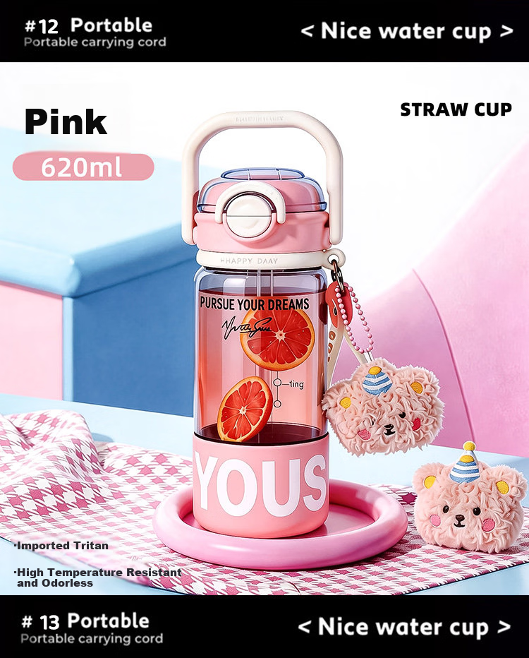 OKTP High-Value Straw Cup for Girls Tritan Summer New High-Temperature Resistant Portable Plastic Student Water Bottle 11