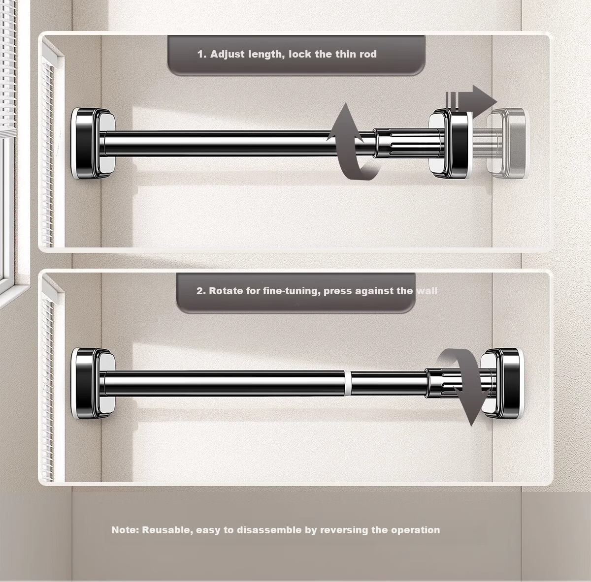 Futuristic No-Drill Telescopic Stainless Steel Clothes Drying Rod Balcony Wall-Mounted Support 340-400cm 24