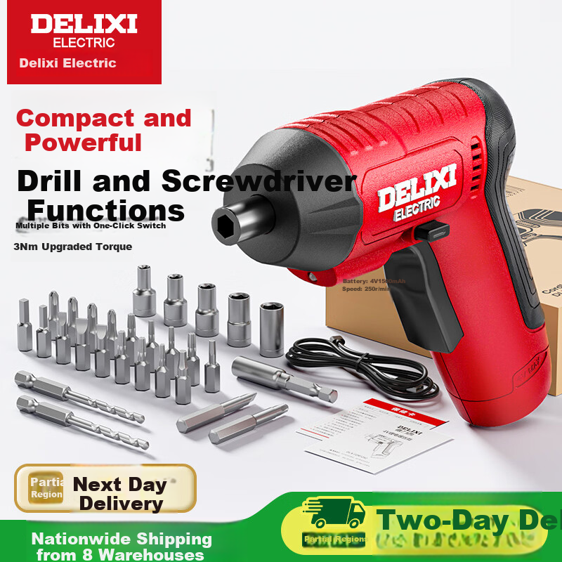 DELIXI ELECTRIC Cordless Electric Screwdriver Small Household Set Strong Magnetic Multi-Function Electric Screwdriver