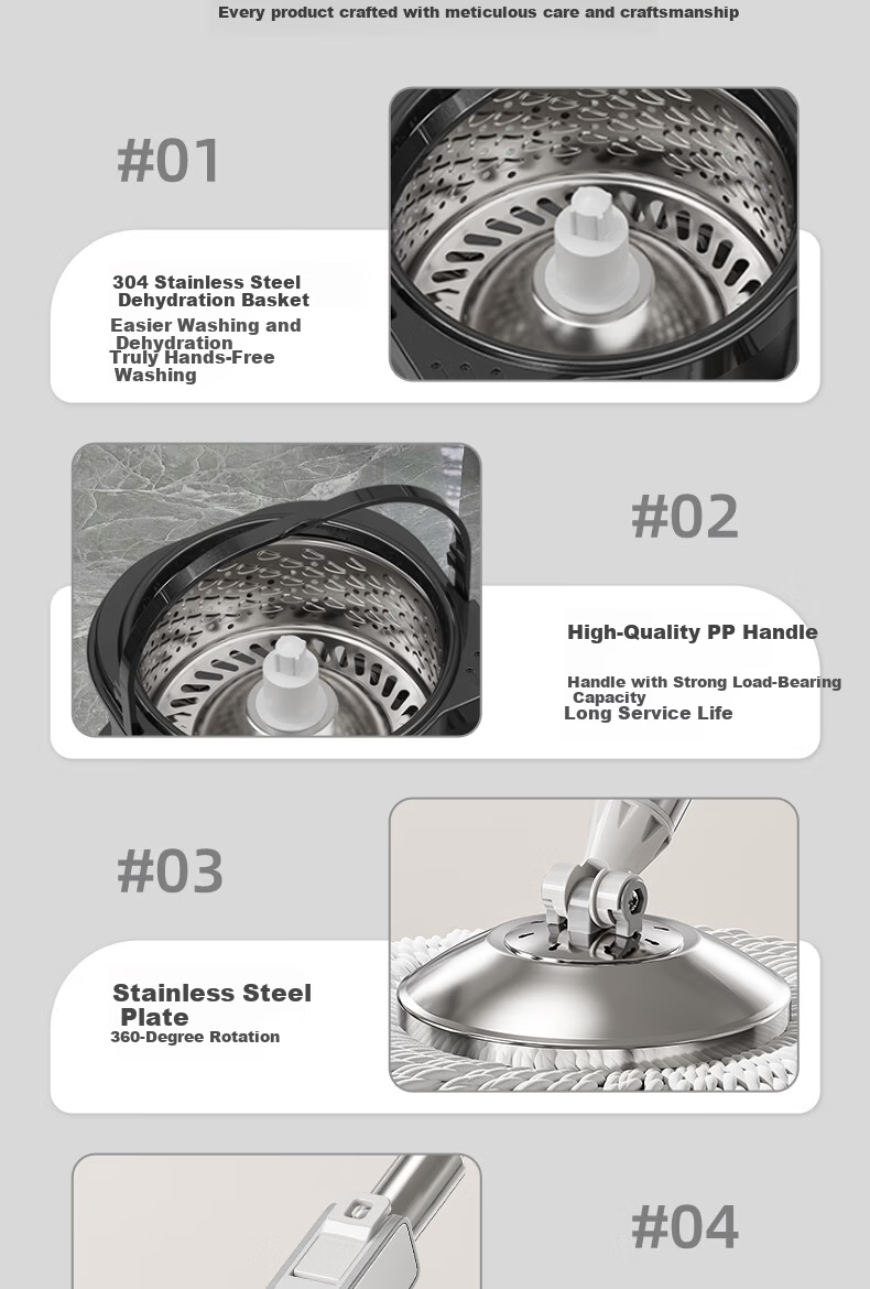 Arrow Stainless Steel Rotating Mop 3-Cloth Household One-Drag Clean Hands-Free Wash Set Detachable Wet and Dry Dual-Use Floor Cleaning Tool 12
