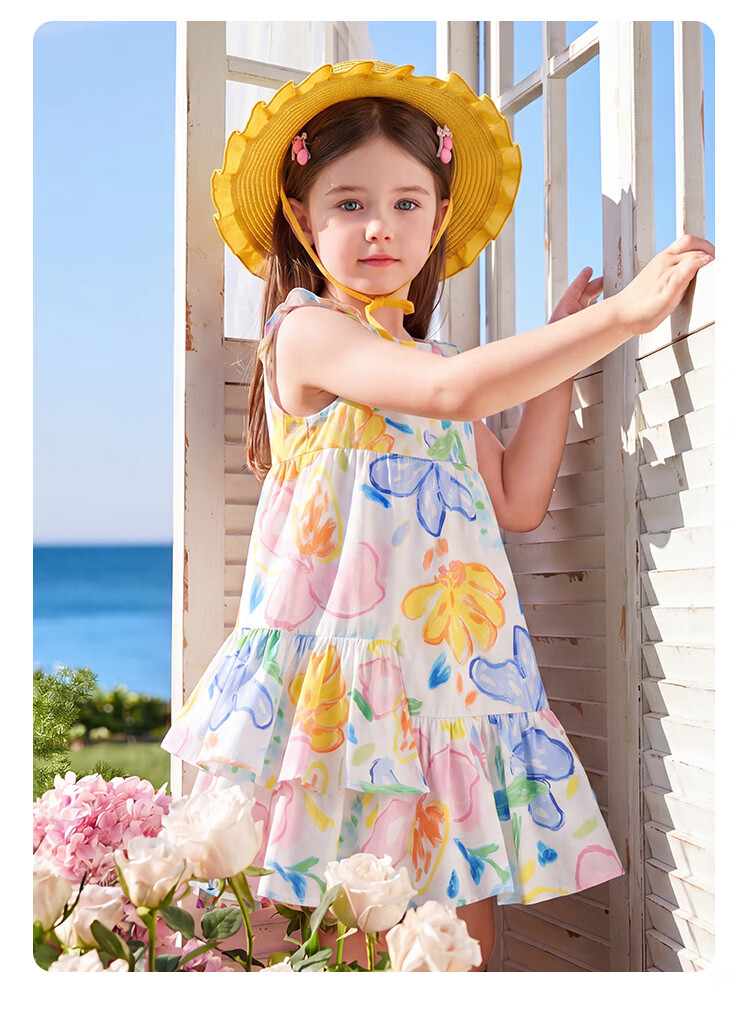 YEEHOO Girls' Dress Children's Dress Big Kids Vest Dress Pastoral Style Printed Fashion Summer White 140 16