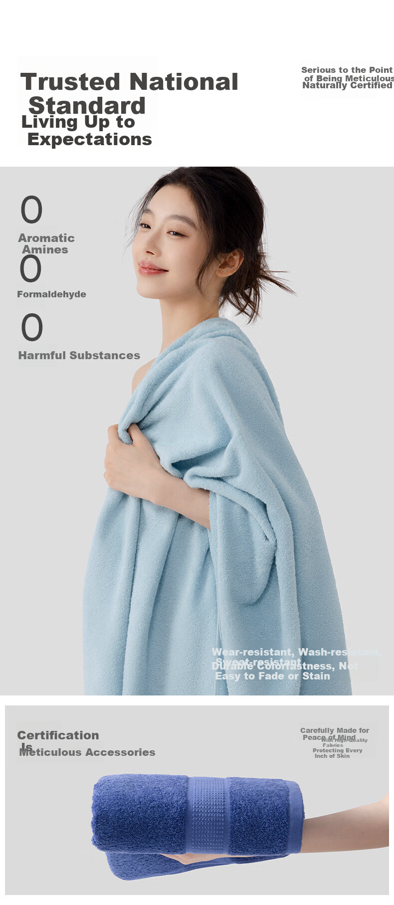 Grace Morning Mist Series Thickened Pure Cotton Bath Towel Adult Unisex All Cotton Bath Wrap Absorbent Skin-Friendly Sports Towel Blue 9