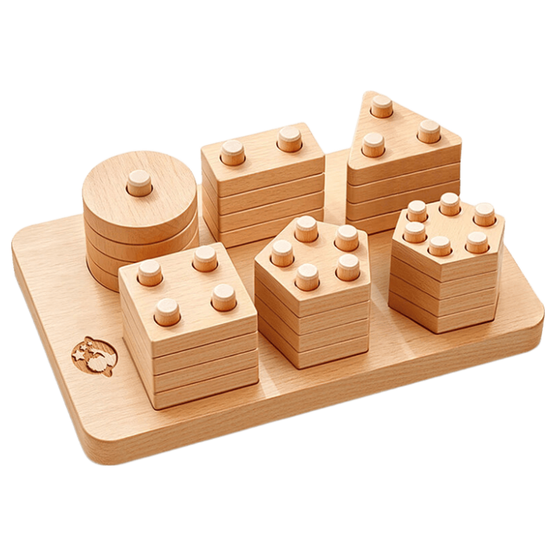 Licheers Montessori Early Education Stacking Pillars Solid Wood Infant Toddler Educational Building Blocks 0-3 Years Boys Toys Baby Shape Matching Gift