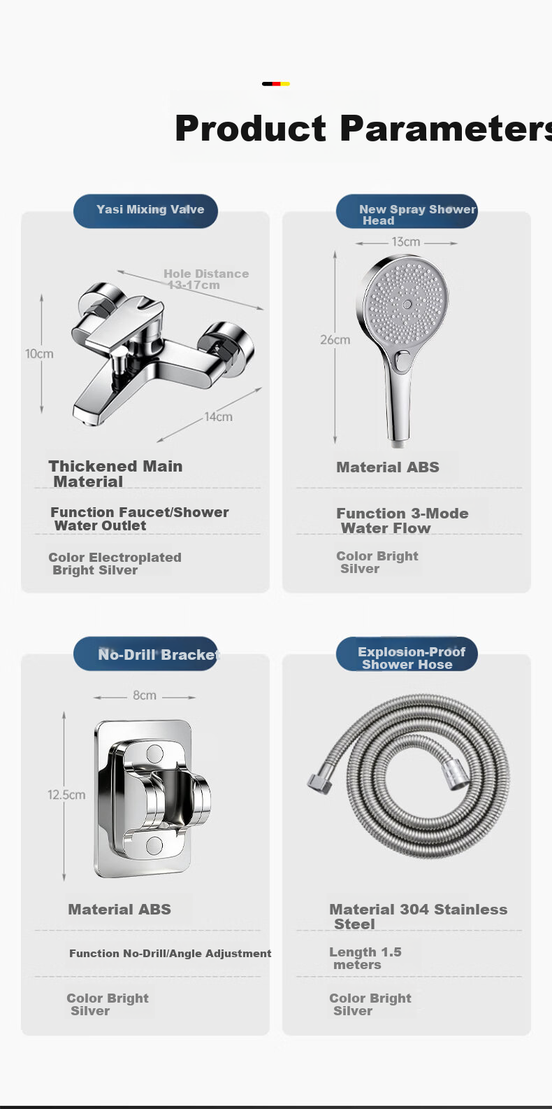 HOMK [Germany] Mixer Shower Faucet Set Shower Head Shower Set Hot and Cold Water Tap Shower Faucet Valve Accessories 13