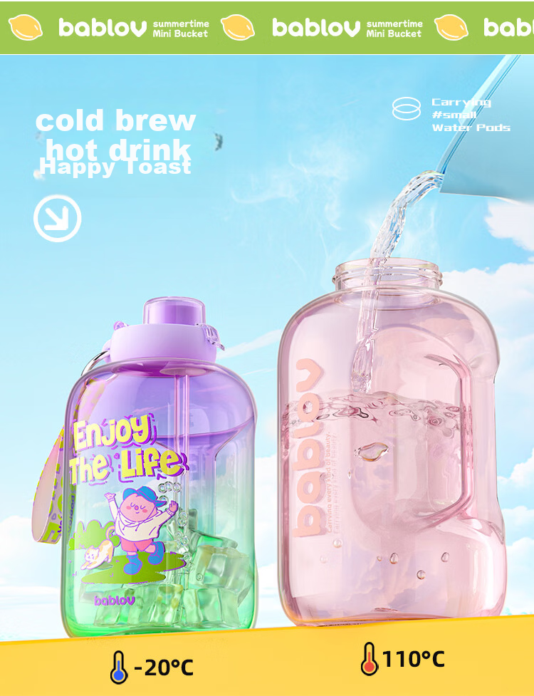 BABLOV Huaban Sen Large Capacity Water Bottle for Women Summer High Temperature Resistant Portable Sports Water Jug with Straw 5