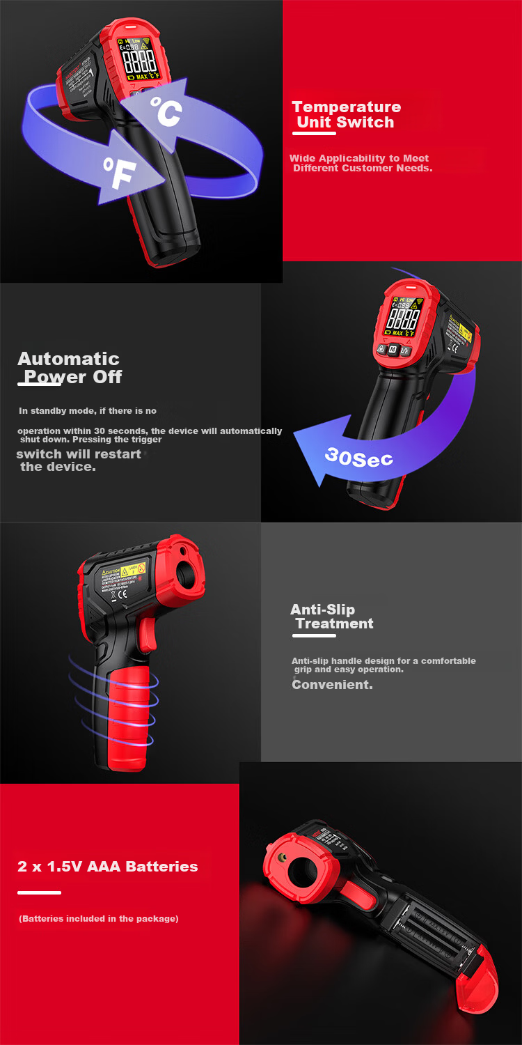 HABOTEST Infrared Thermometer High-Precision Temperature Gun Kitchen Baking Water and Oil Temperature Gun -50-600℃ 8