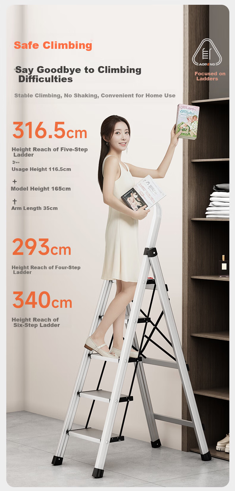 Aopeng Aluminum Alloy Household Folding Step Ladder Six-Step Lockable Thickened Climbing Ladder 11