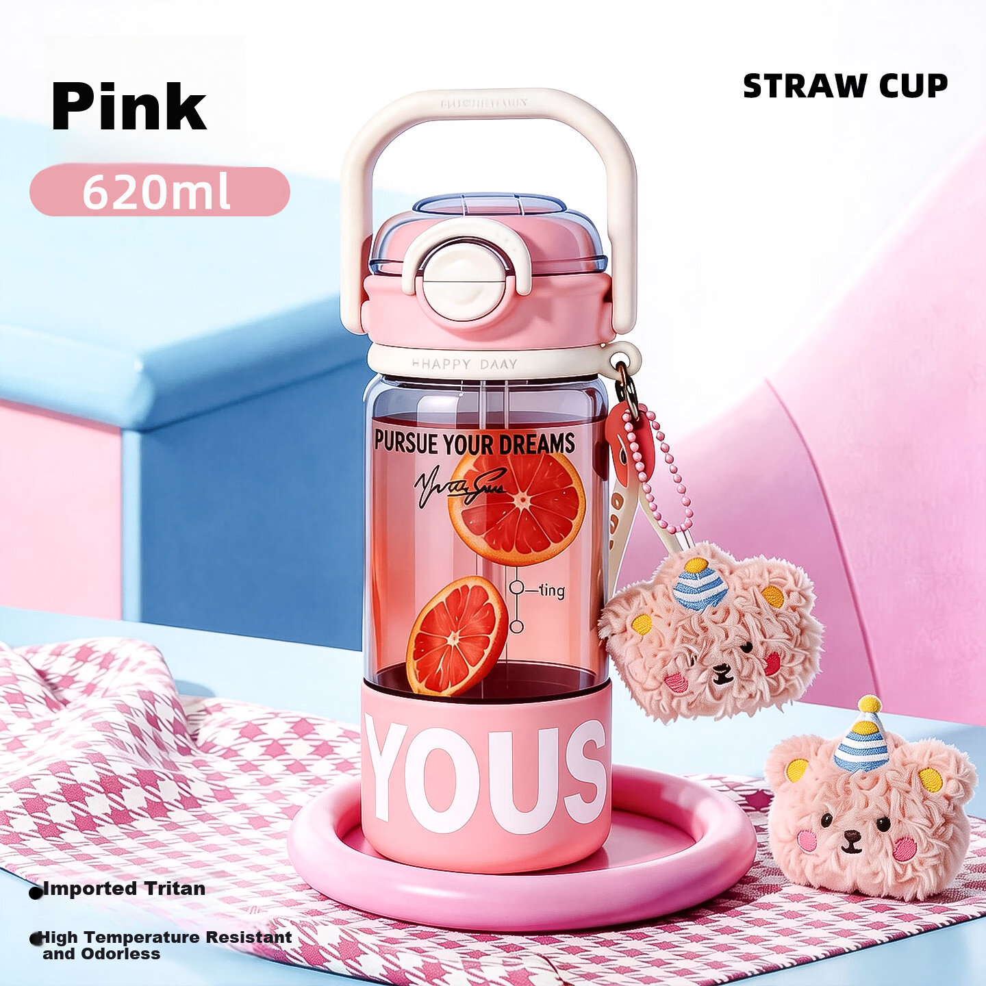 OKTP High-Value Straw Cup for Girls Tritan Summer New High-Temperature Resistant Portable Plastic Student Water Bottle