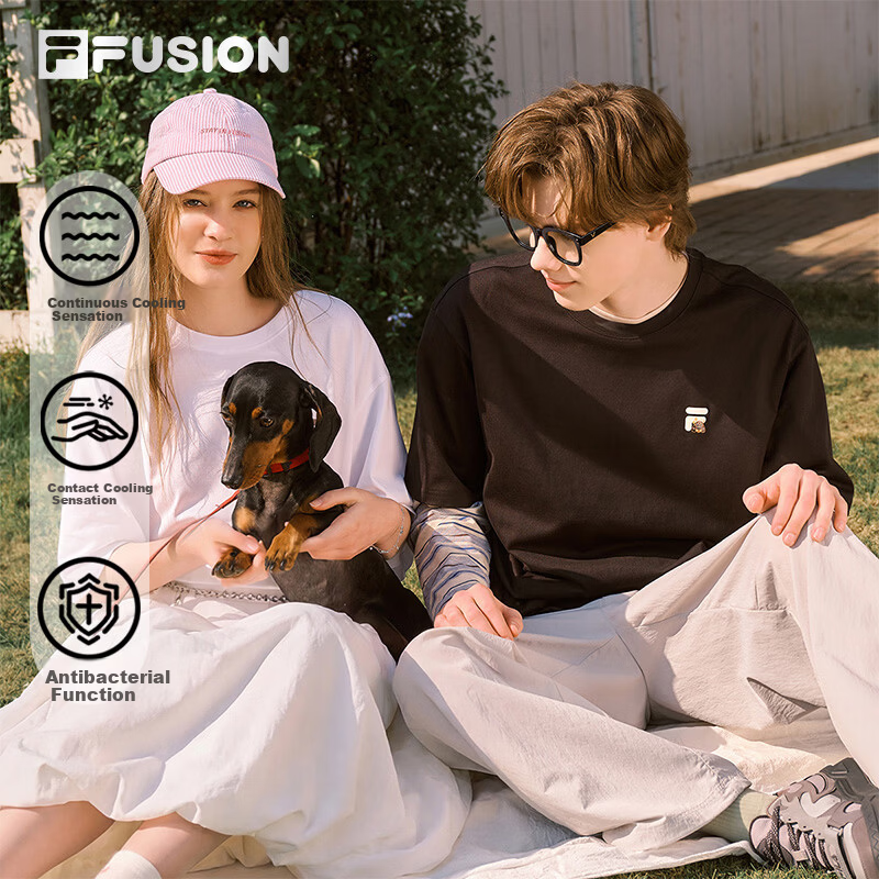 FILA FUSION Trendy Couple Short Sleeve T-Shirt 26 Summer Cute Pet Cool Loose Half Sleeve Top