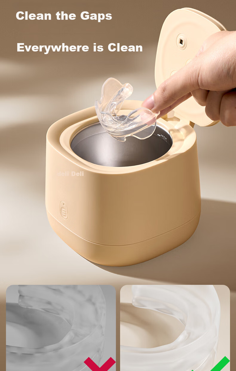 Deli Ultrasonic Cleaner Large Capacity Eyeglasses Sunglasses Jewelry Razor Watch Denture 49kHz High-Frequency Vibration Cleaning Machine Christmas Gift Orange 6