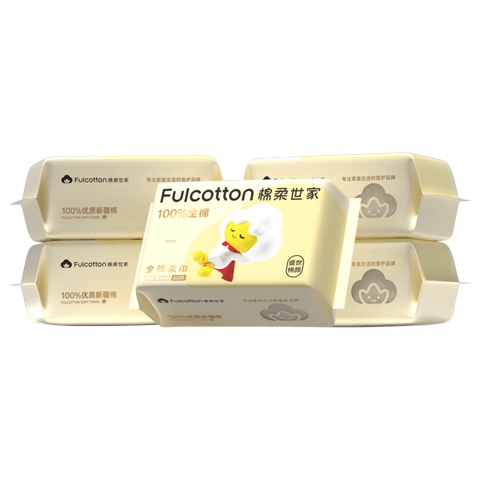 FulCotton Cotton Soft Family 100% Pure Cotton Extra Large Thick Baby Cotton Soft Wipes Dry and Wet Dual Use 60 Sheets * 5 Packs