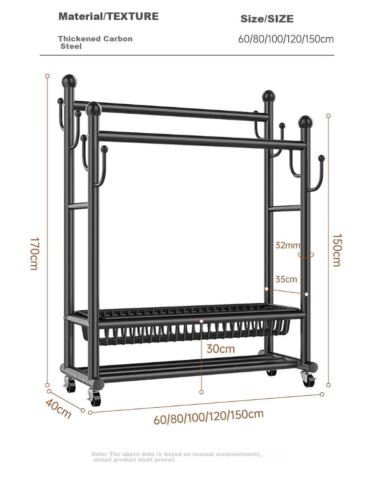 Yixuan Floor Clothes Rack Coat Hanger Bedroom Garment Rack Thickened Sturdy Drying Rack Storage Rack 17