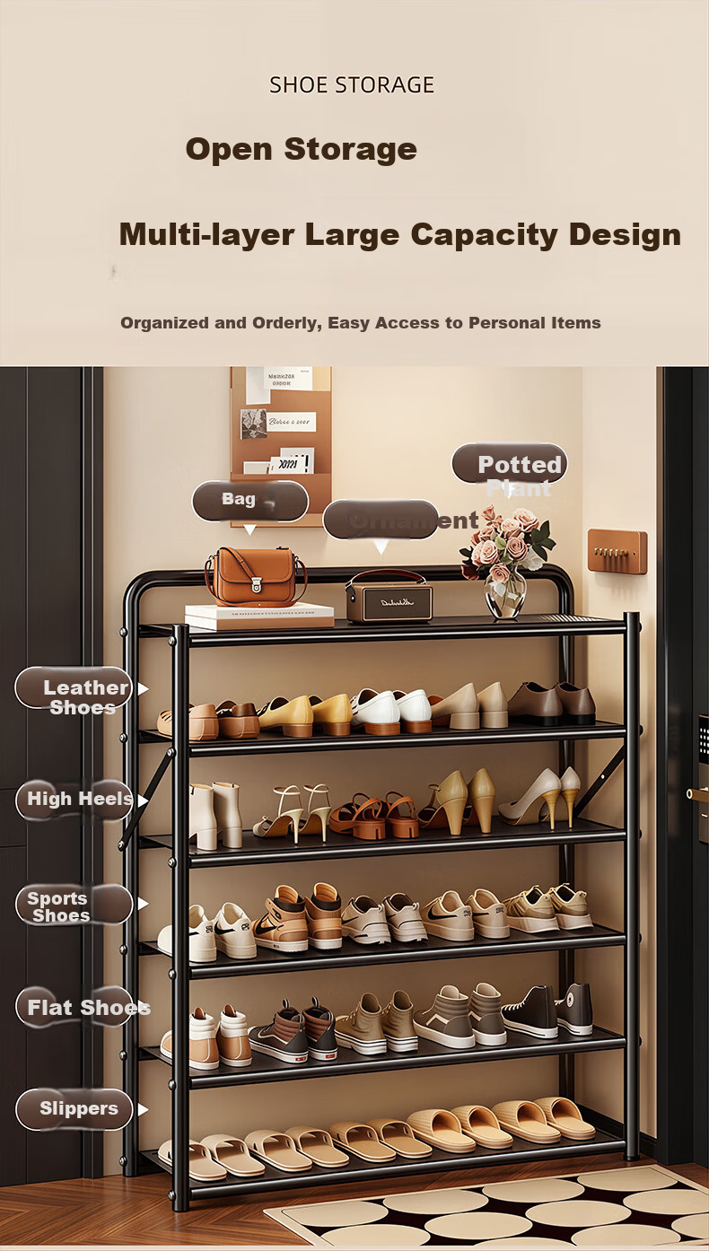 Yaoying Shoe Rack Home Multi-layer Foldable Shoe Cabinet Small Apartment Shoe Storage Organizer YJ23 Black 4 Layers 50cm 3