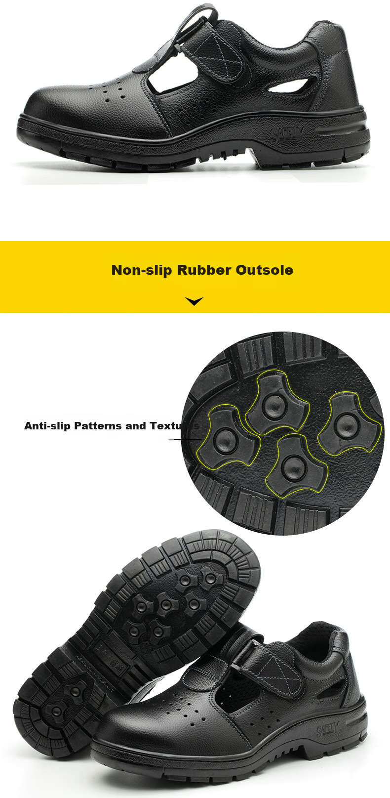 BAIGE Men's Safety Shoes Summer Breathable Anti-Smash Anti-Puncture Leather Steel Toe Work Shoes Black Size 42 4